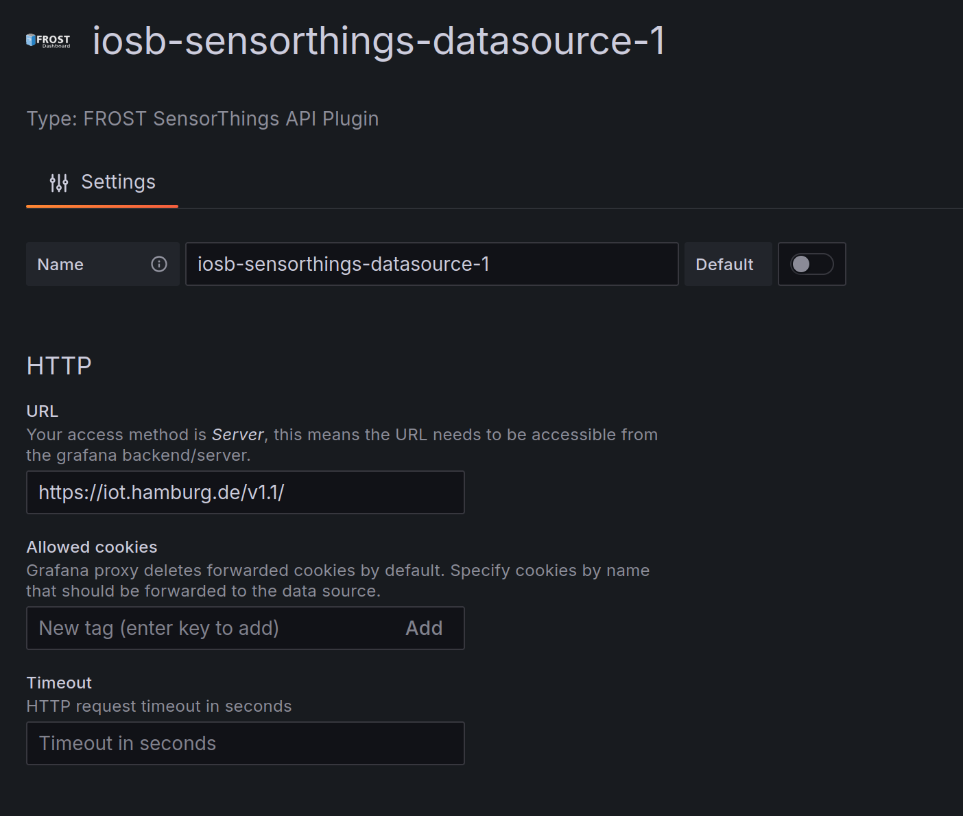 Einstellungen SensorThings Screenshot Plugin Konfiguration